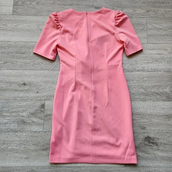 Dkny Coral Pink Dress Womens 10 Faux Wrap Side Knot V Neck Business Wedding Nwt
