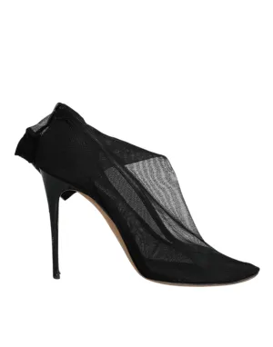 Dolce&Gabbana Women Black Sock Boots Nylon Stretch Mesh High Heel Booties EUR 39