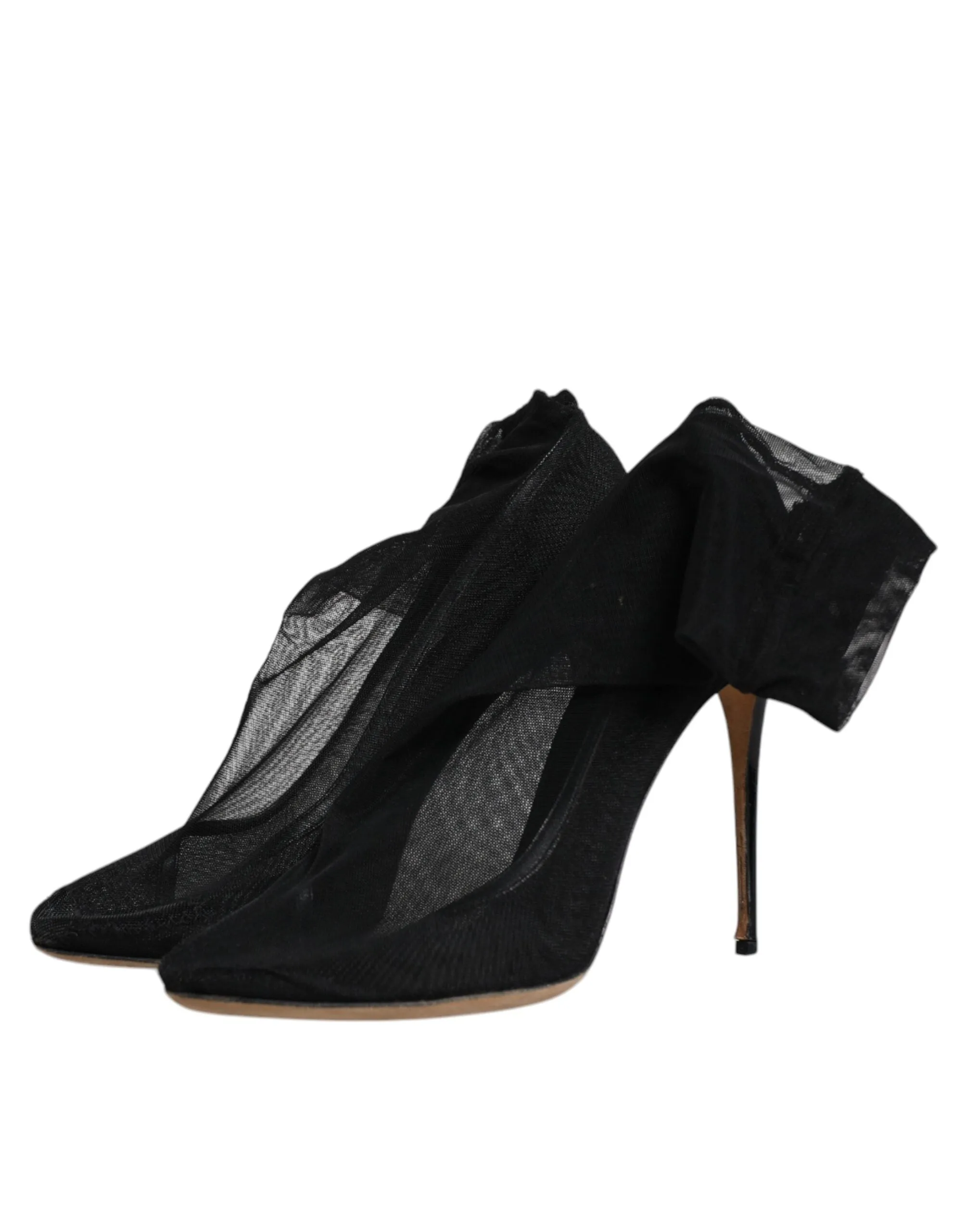 Dolce&Gabbana Women Black Sock Boots Nylon Stretch Mesh High Heel Booties EUR 39