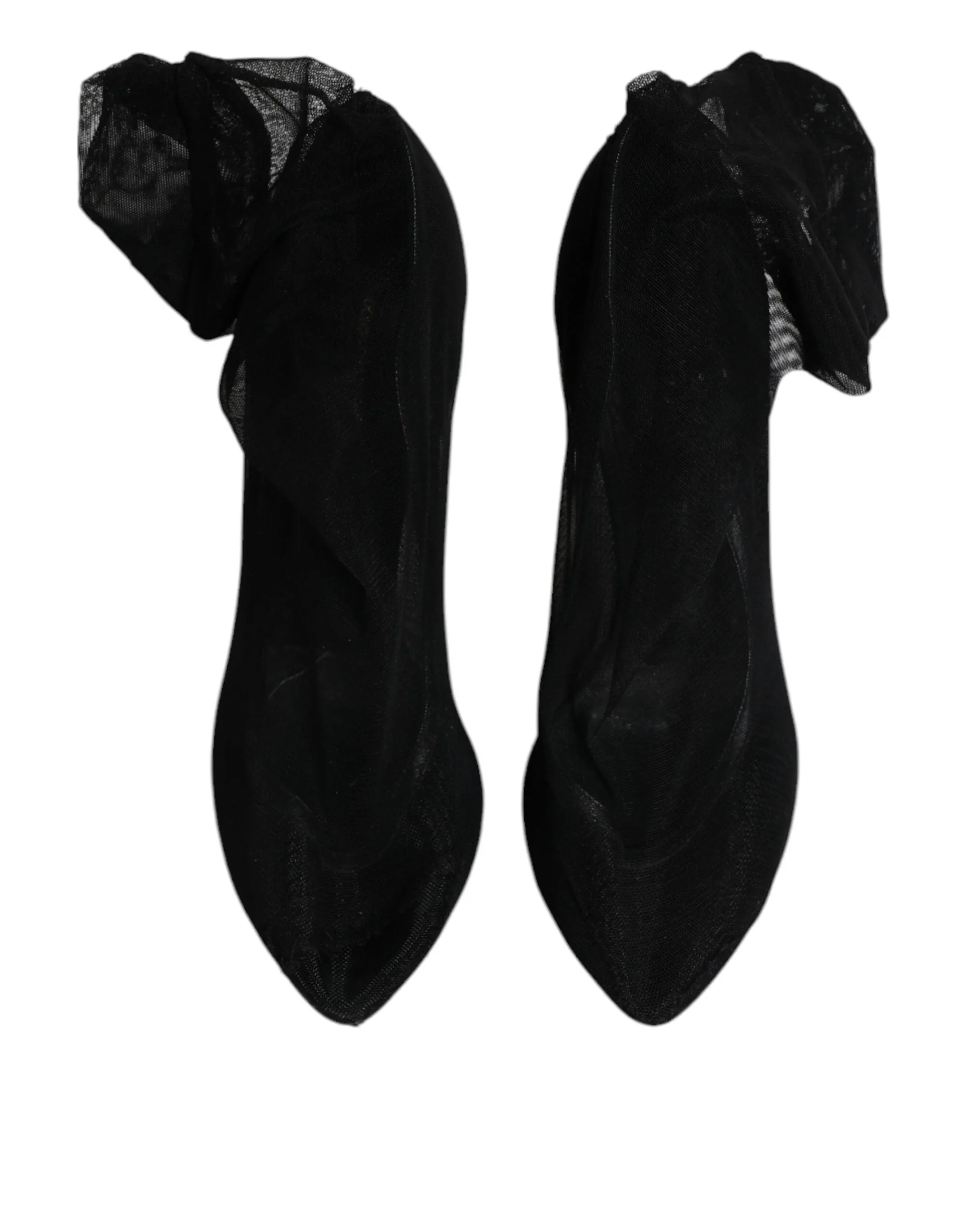 Dolce&Gabbana Women Black Sock Boots Nylon Stretch Mesh High Heel Booties EUR 39