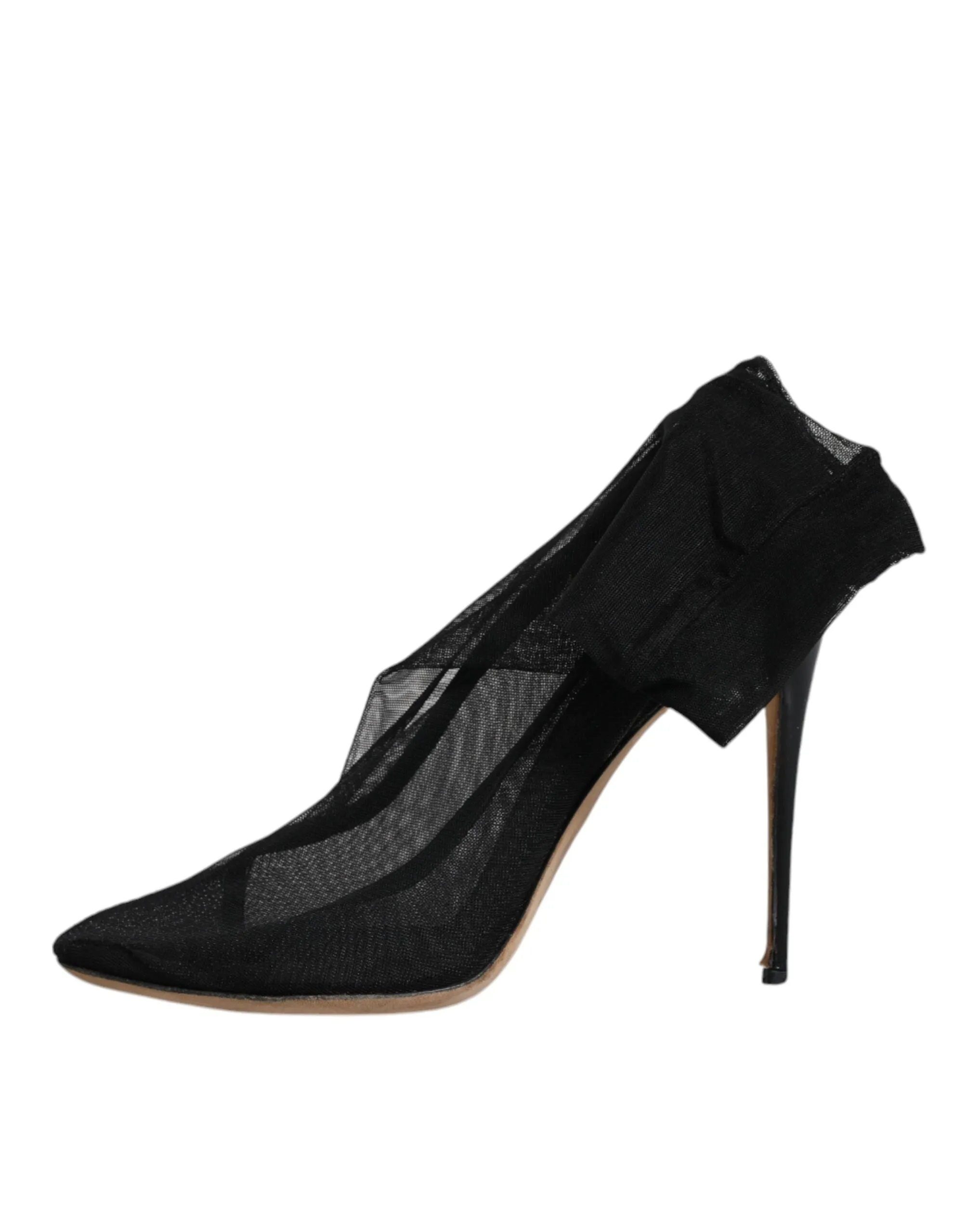 Dolce&Gabbana Women Black Sock Boots Nylon Stretch Mesh High Heel Booties EUR 39