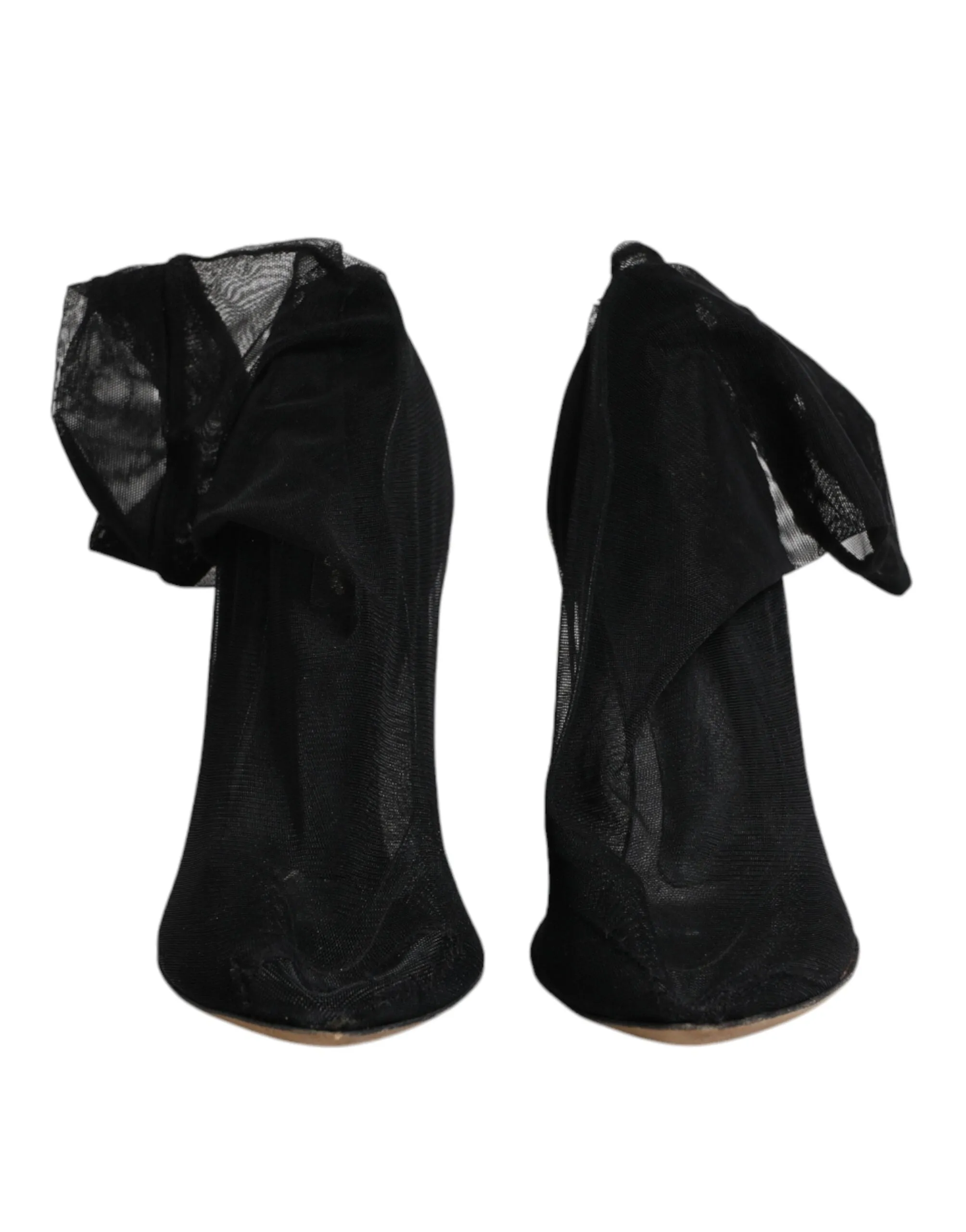 Dolce&Gabbana Women Black Sock Boots Nylon Stretch Mesh High Heel Booties EUR 39