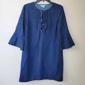 Draper James Chambray Denim Ruffle Shift Dress - Size 6