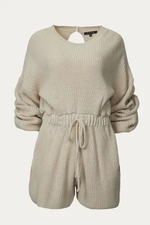 DRAWSTRING-WAIST RIBBED-KNIT ROMPER