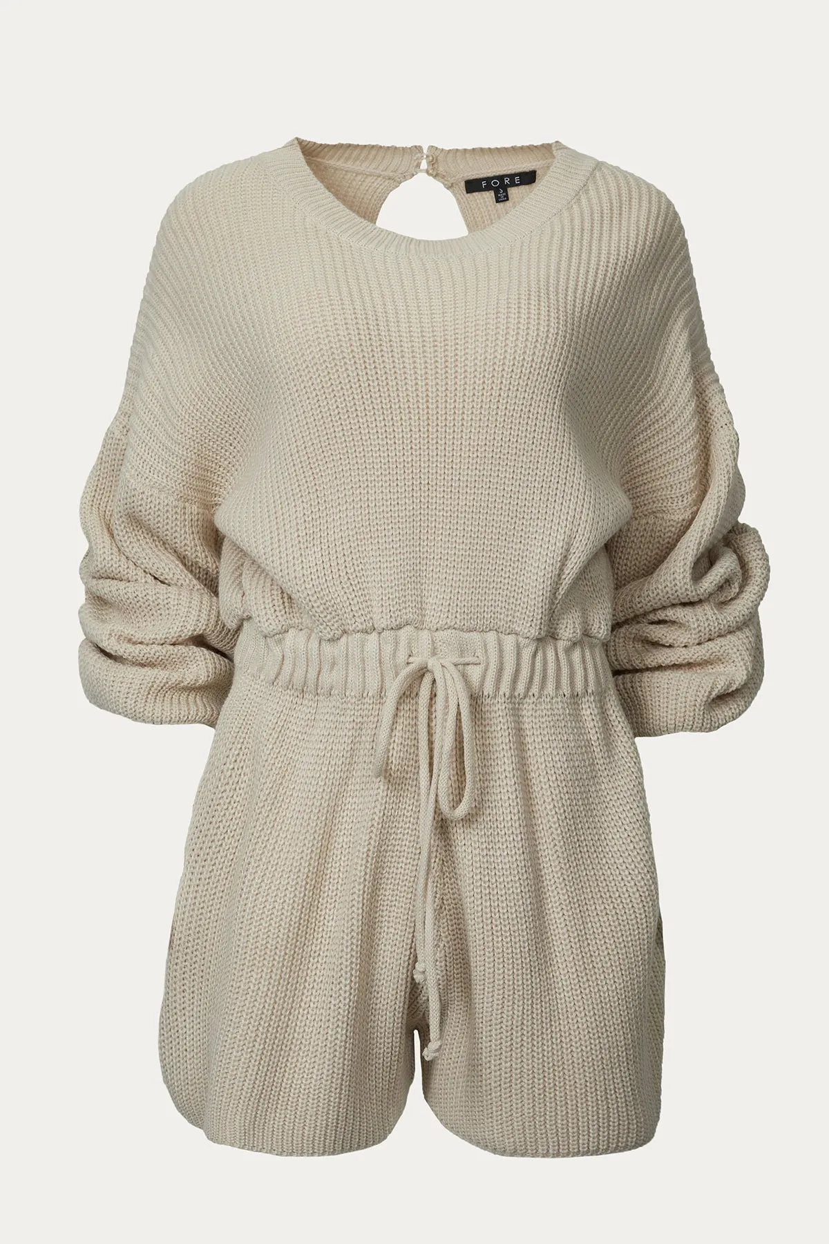 DRAWSTRING-WAIST RIBBED-KNIT ROMPER
