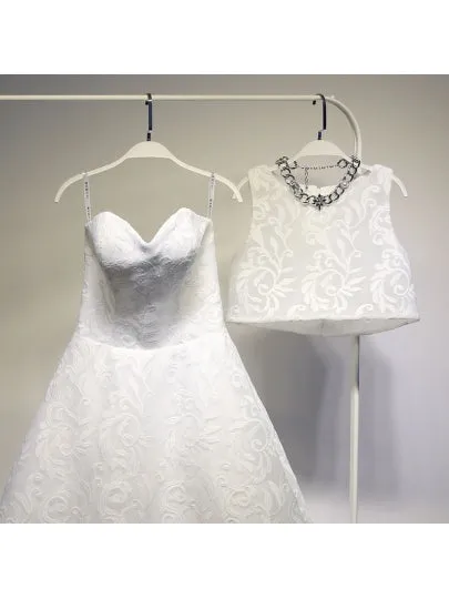 Embroidery Scoop Lace Sweep Train Prom Dress