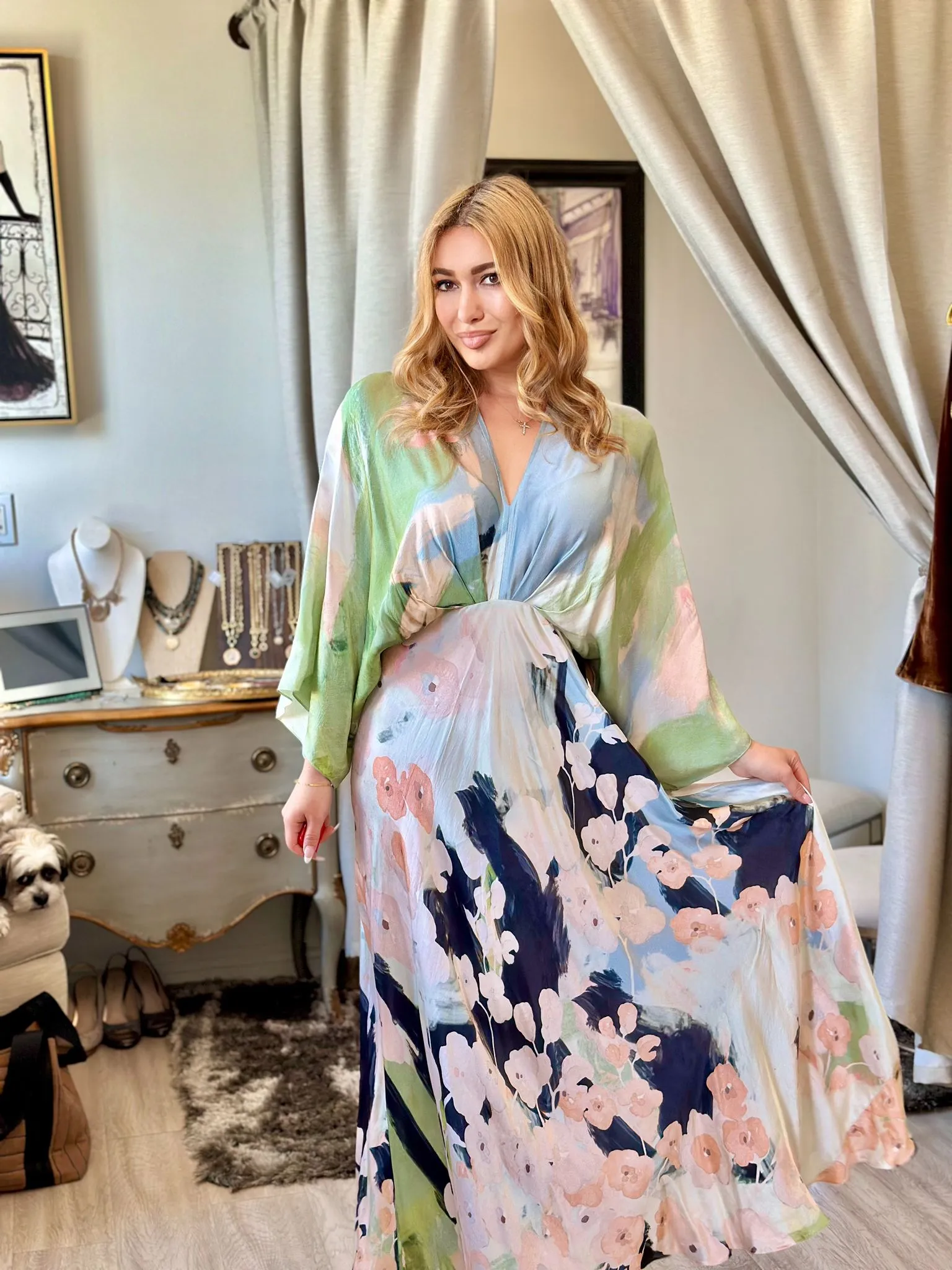 Falguni Shane Peacock Optical Flora Long Dress
