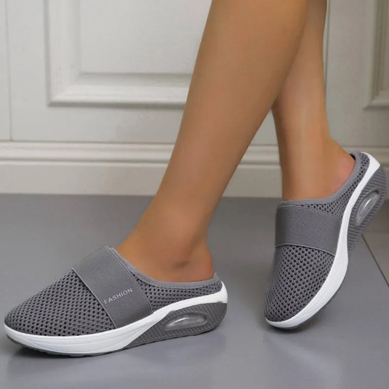Fanyil Women Daily Fly Knit Fabric Summer Air Cushion Mule Slippers