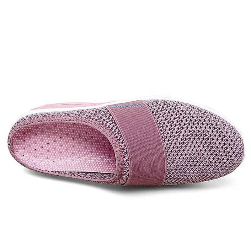 Fanyil Women Daily Fly Knit Fabric Summer Air Cushion Mule Slippers