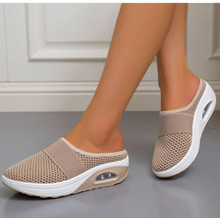 Fanyil Women Daily Fly Knit Fabric Summer Air Cushion Mule Slippers