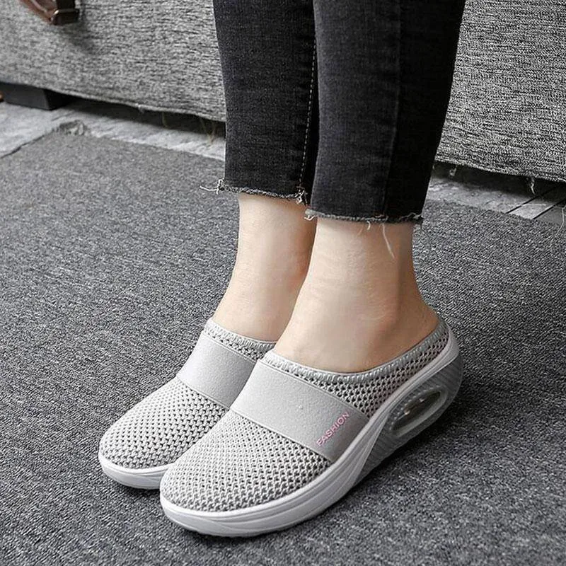 Fanyil Women Daily Fly Knit Fabric Summer Air Cushion Mule Slippers