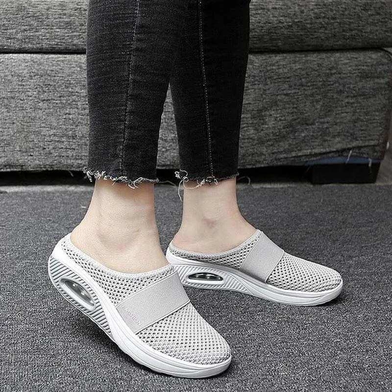 Fanyil Women Daily Fly Knit Fabric Summer Air Cushion Mule Slippers