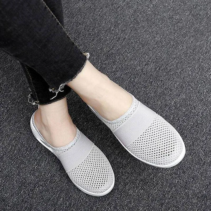 Fanyil Women Daily Fly Knit Fabric Summer Air Cushion Mule Slippers