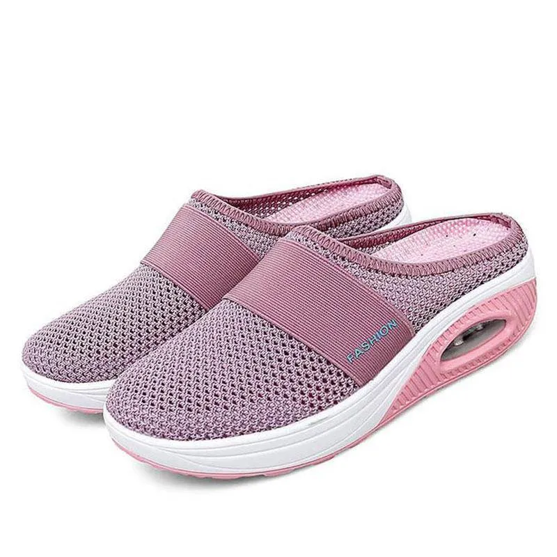 Fanyil Women Daily Fly Knit Fabric Summer Air Cushion Mule Slippers