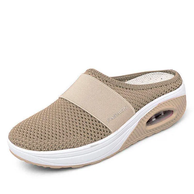 Fanyil Women Daily Fly Knit Fabric Summer Air Cushion Mule Slippers