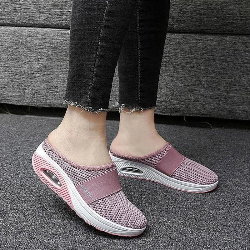 Fanyil Women Daily Fly Knit Fabric Summer Air Cushion Mule Slippers