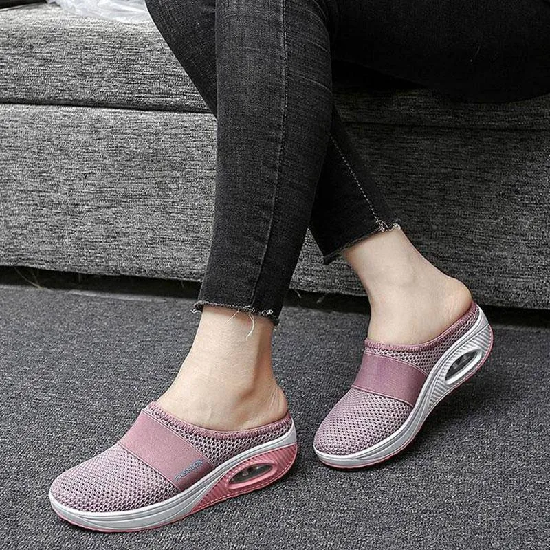 Fanyil Women Daily Fly Knit Fabric Summer Air Cushion Mule Slippers