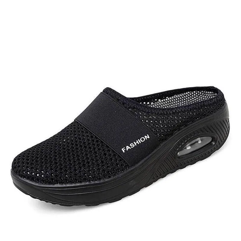 Fanyil Women Daily Fly Knit Fabric Summer Air Cushion Mule Slippers
