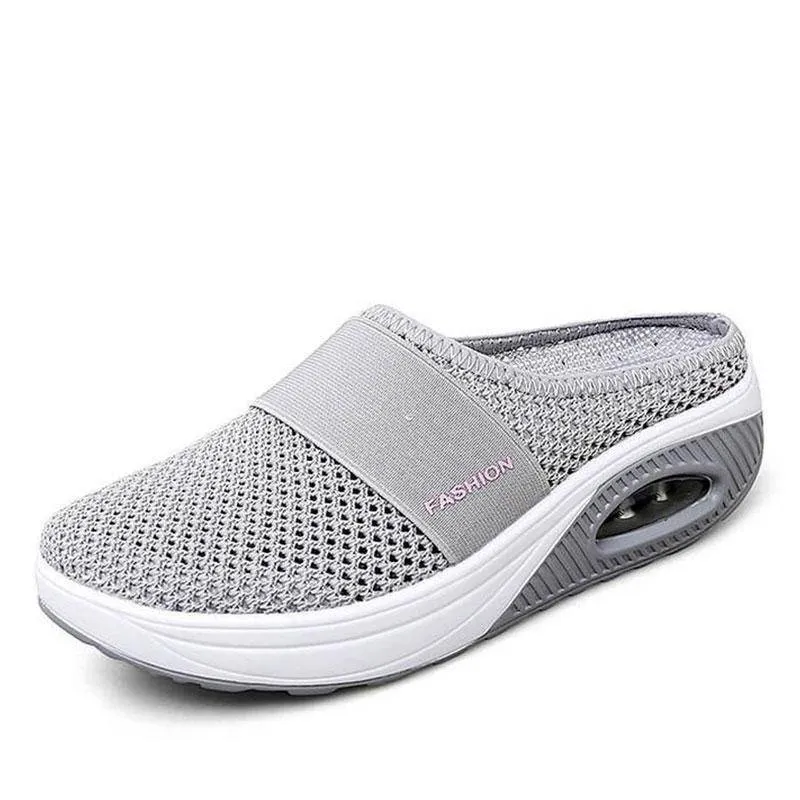 Fanyil Women Daily Fly Knit Fabric Summer Air Cushion Mule Slippers