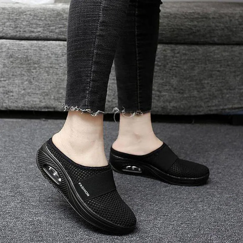 Fanyil Women Daily Fly Knit Fabric Summer Air Cushion Mule Slippers