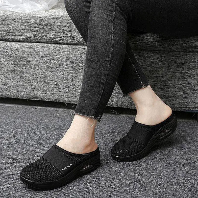 Fanyil Women Daily Fly Knit Fabric Summer Air Cushion Mule Slippers