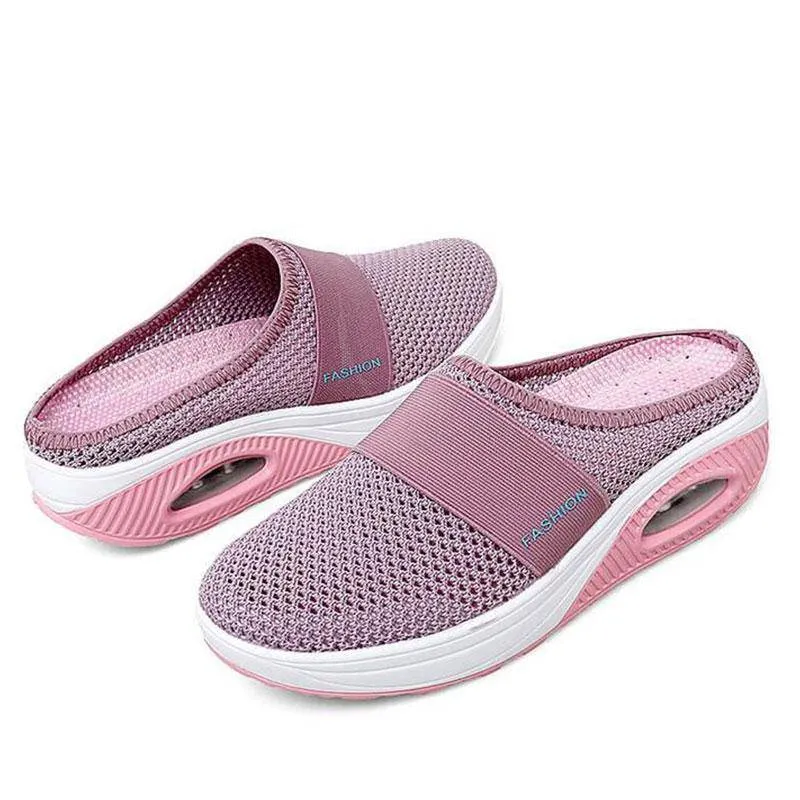 Fanyil Women Daily Fly Knit Fabric Summer Air Cushion Mule Slippers