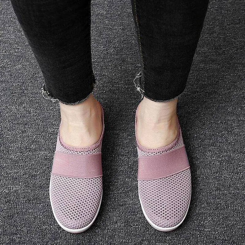Fanyil Women Daily Fly Knit Fabric Summer Air Cushion Mule Slippers