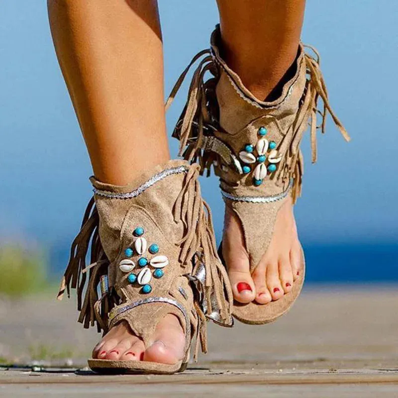 Farrah - Boho Fringe Sandals