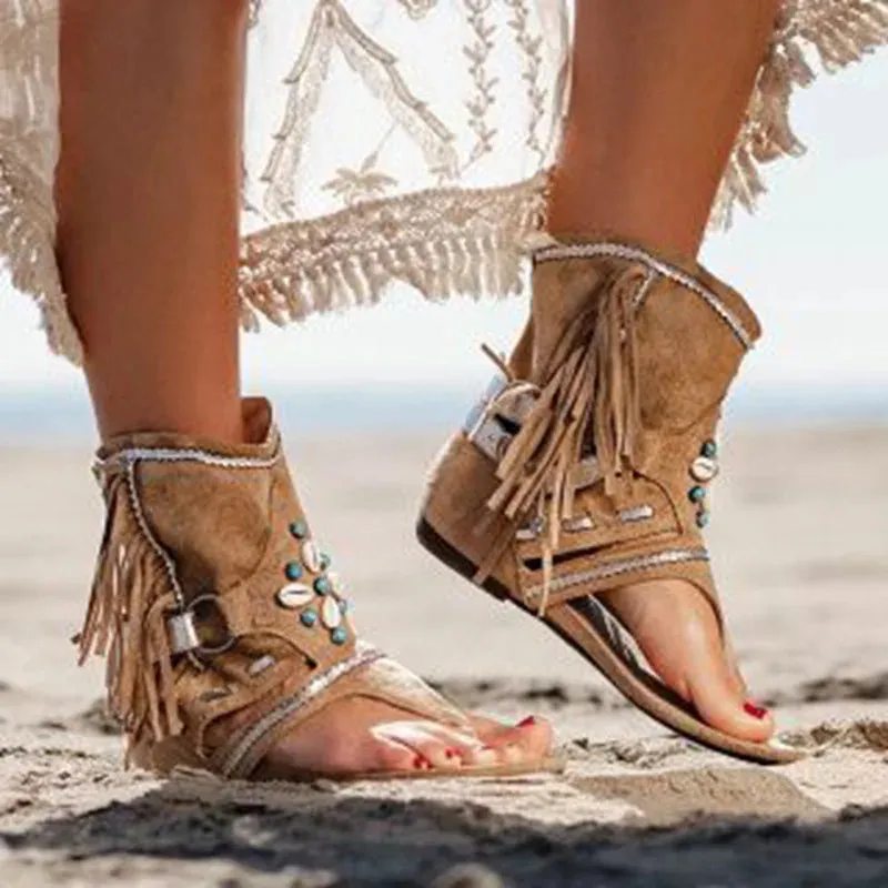 Farrah - Boho Fringe Sandals