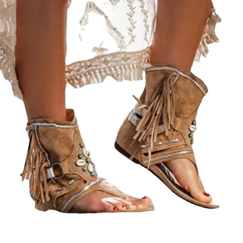 Farrah - Boho Fringe Sandals