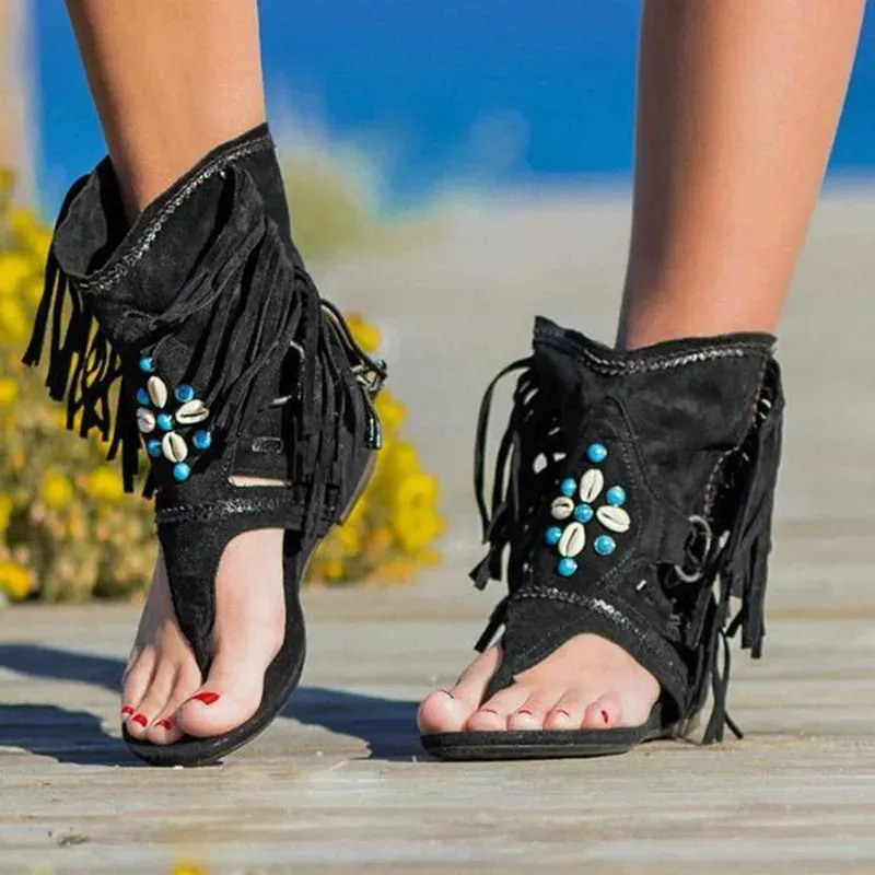 Farrah - Boho Fringe Sandals