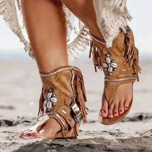 Farrah - Boho Fringe Sandals