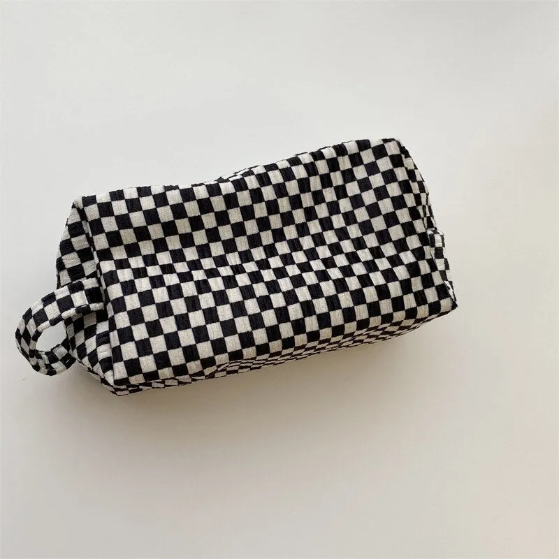 Fashion Velvet Plaid Travel Cosmetic Purse Storage Bag Toiletry Pouch Bag Pencil Cases