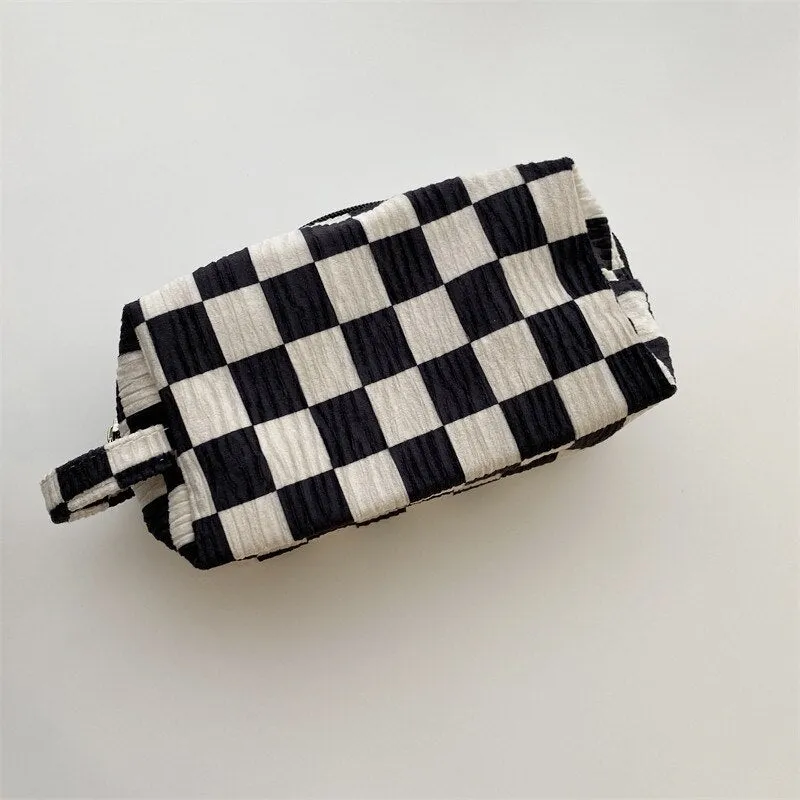 Fashion Velvet Plaid Travel Cosmetic Purse Storage Bag Toiletry Pouch Bag Pencil Cases