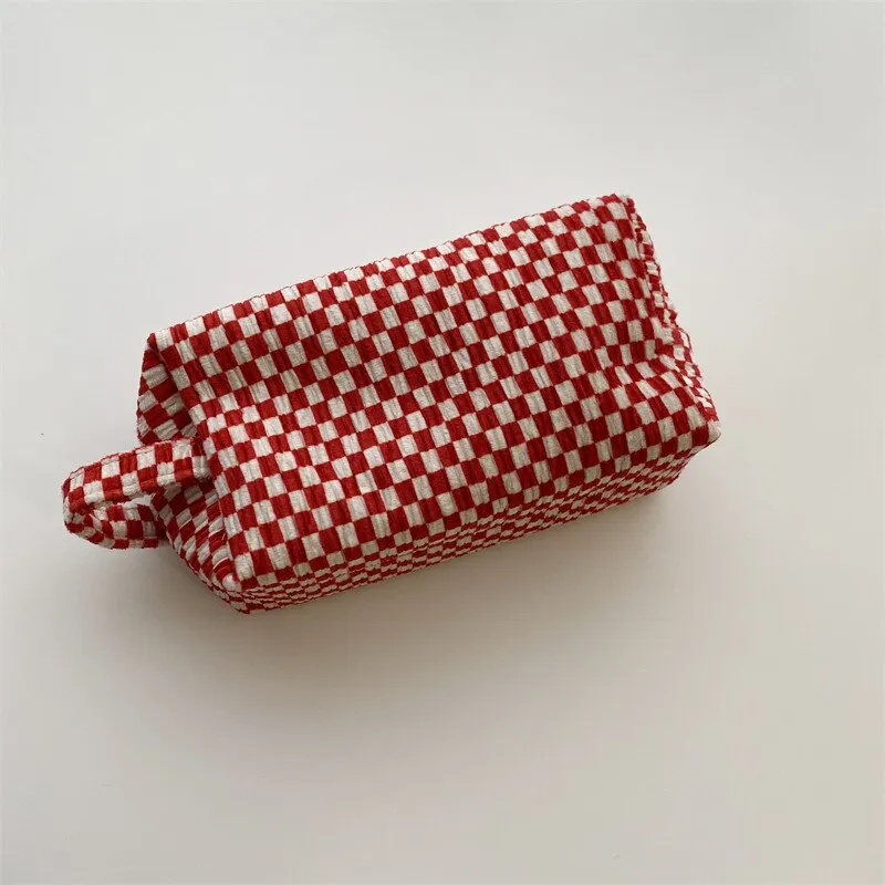 Fashion Velvet Plaid Travel Cosmetic Purse Storage Bag Toiletry Pouch Bag Pencil Cases