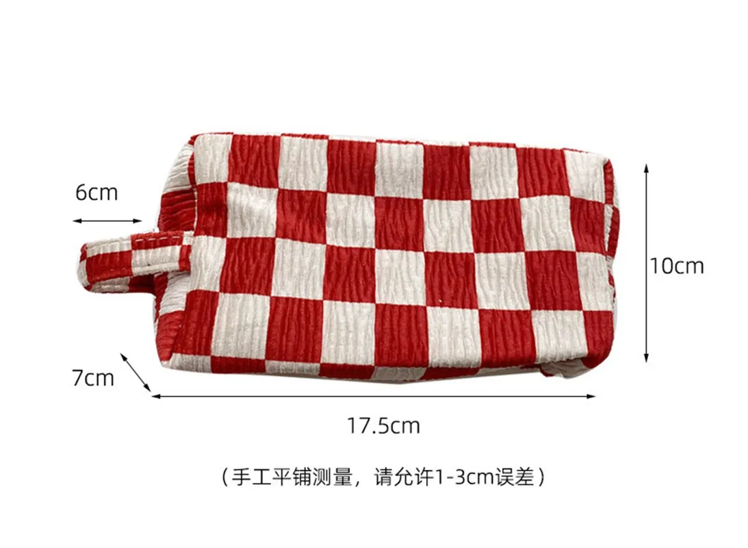 Fashion Velvet Plaid Travel Cosmetic Purse Storage Bag Toiletry Pouch Bag Pencil Cases