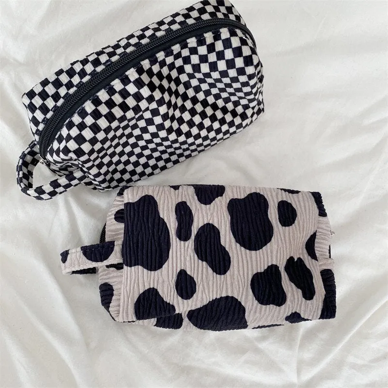 Fashion Velvet Plaid Travel Cosmetic Purse Storage Bag Toiletry Pouch Bag Pencil Cases