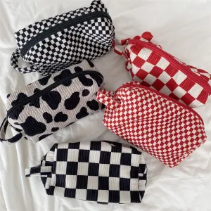 Fashion Velvet Plaid Travel Cosmetic Purse Storage Bag Toiletry Pouch Bag Pencil Cases