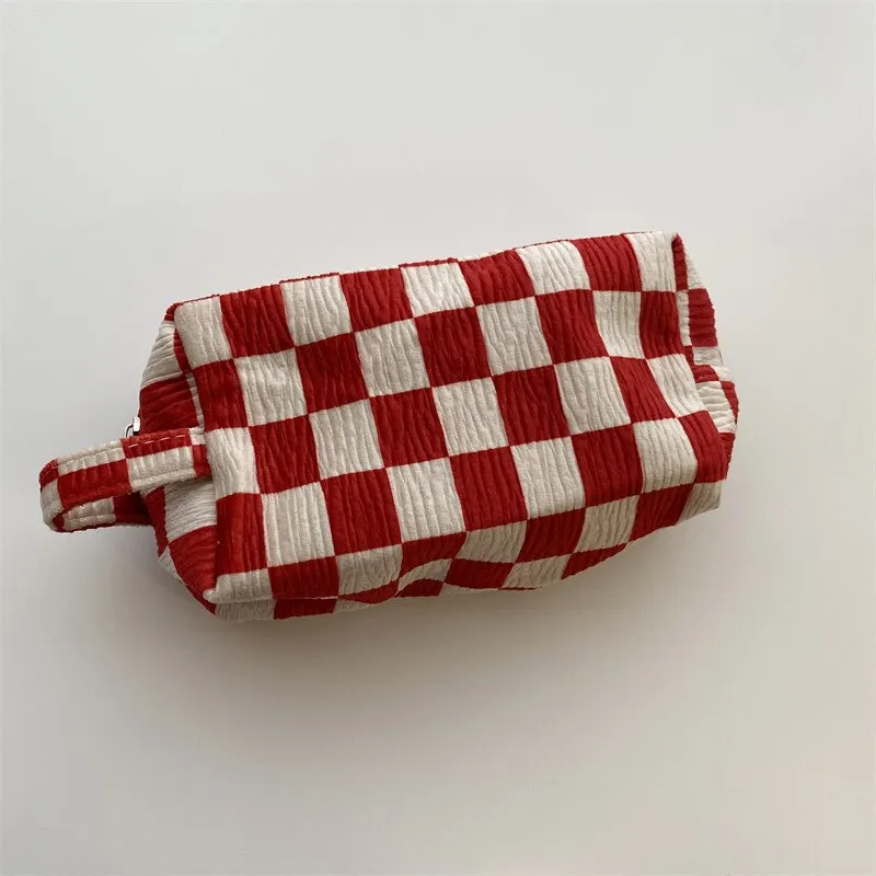 Fashion Velvet Plaid Travel Cosmetic Purse Storage Bag Toiletry Pouch Bag Pencil Cases