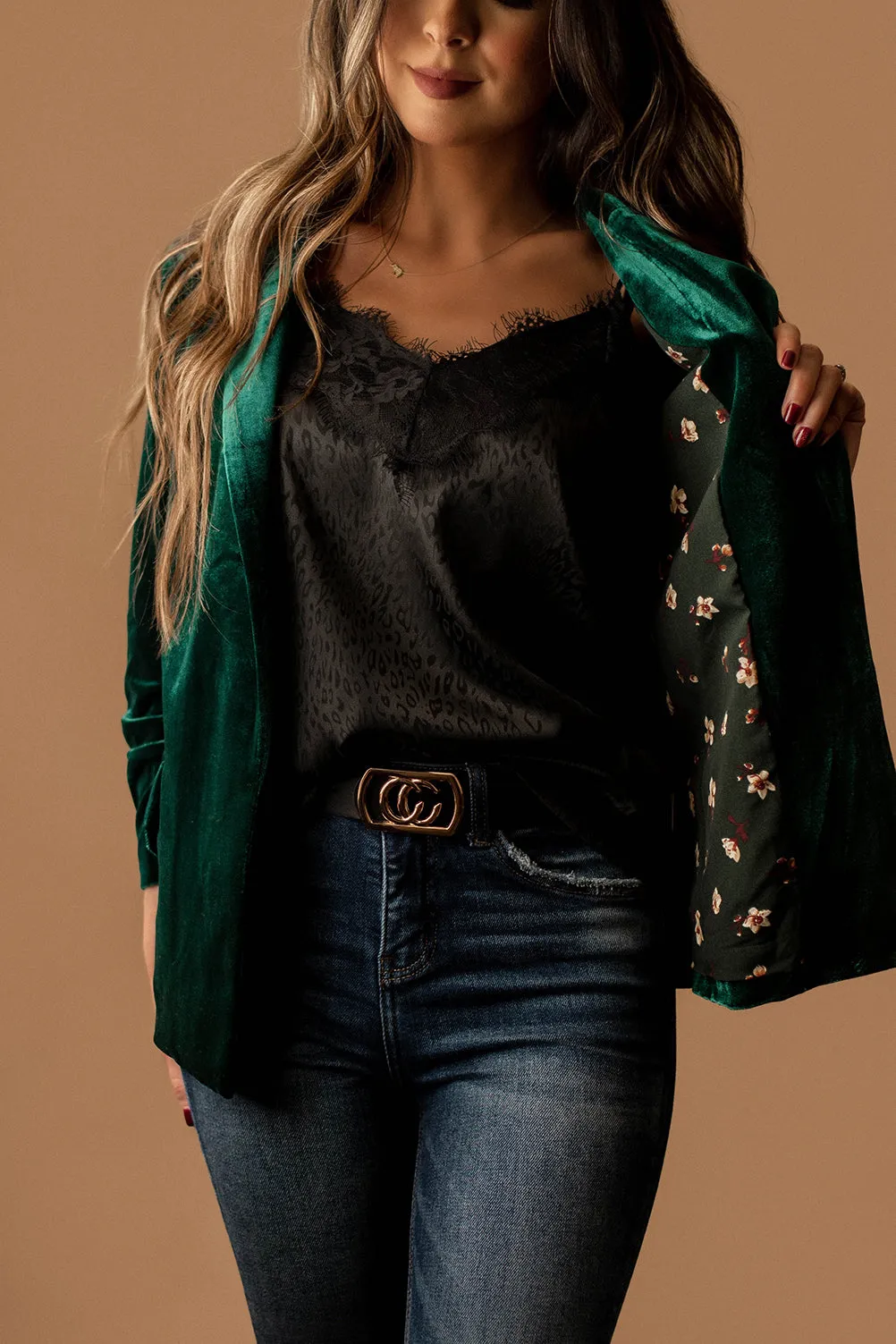 Feel My Love Velvet Blazer (Hunter Green)