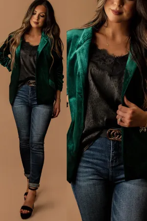 Feel My Love Velvet Blazer (Hunter Green)