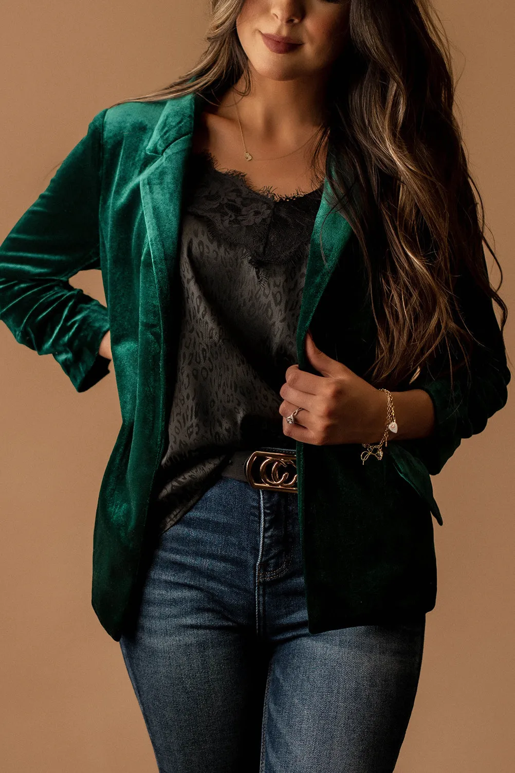 Feel My Love Velvet Blazer (Hunter Green)