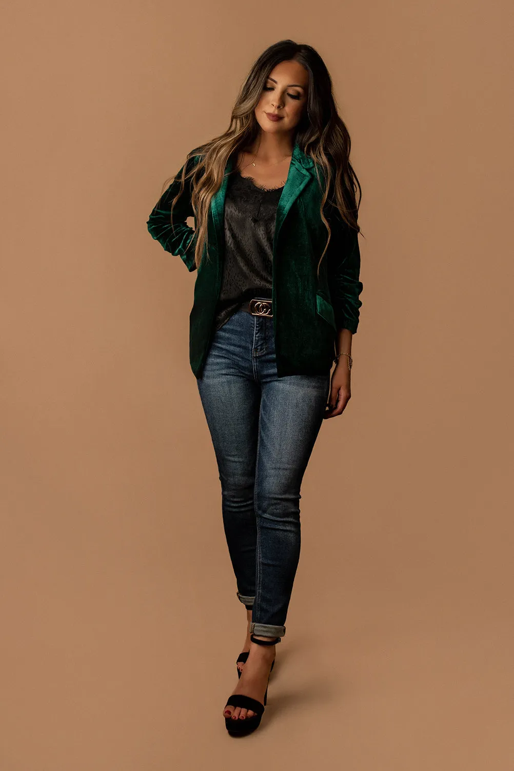Feel My Love Velvet Blazer (Hunter Green)