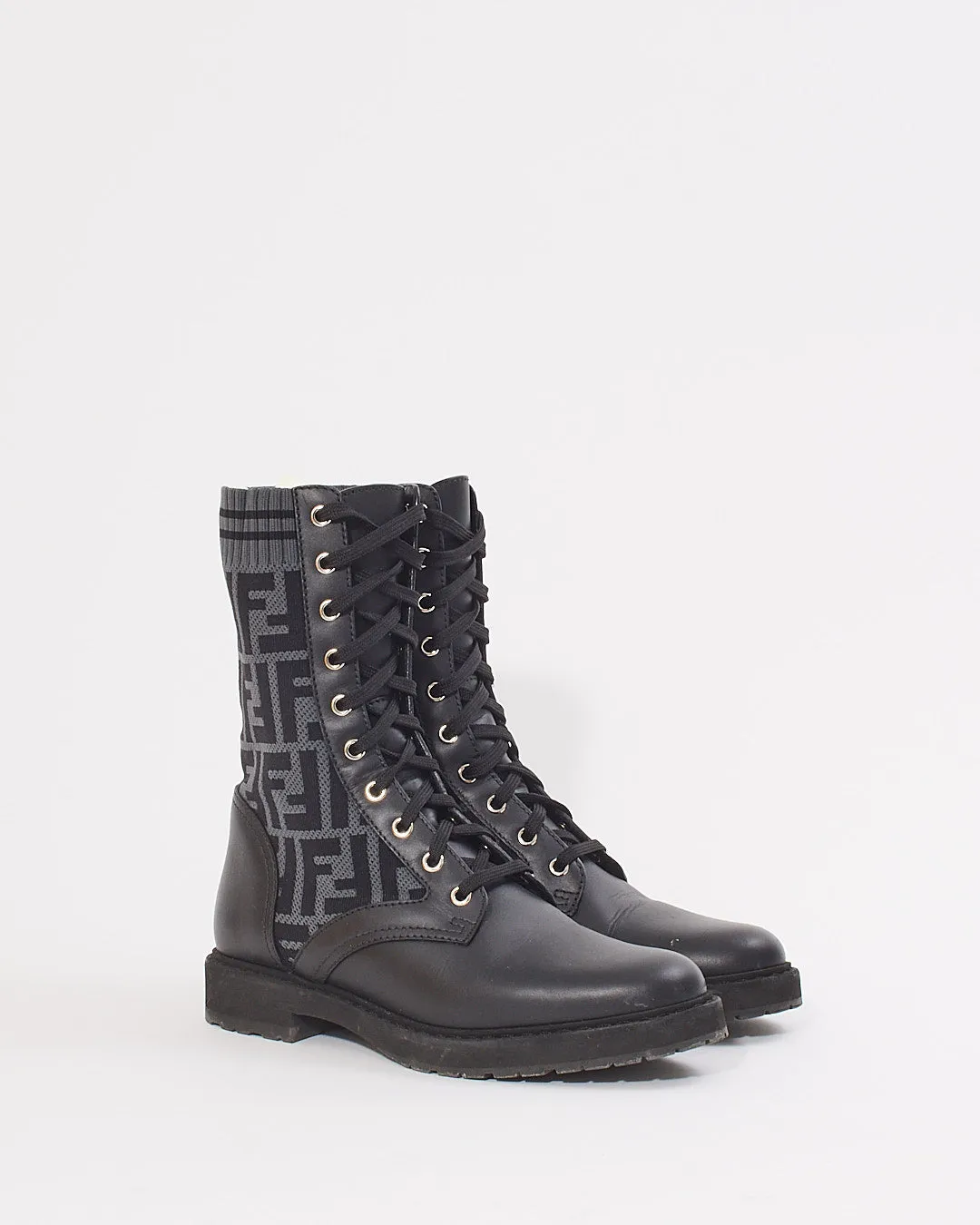 Fendi Black Zucca Print Combat Boots - 38