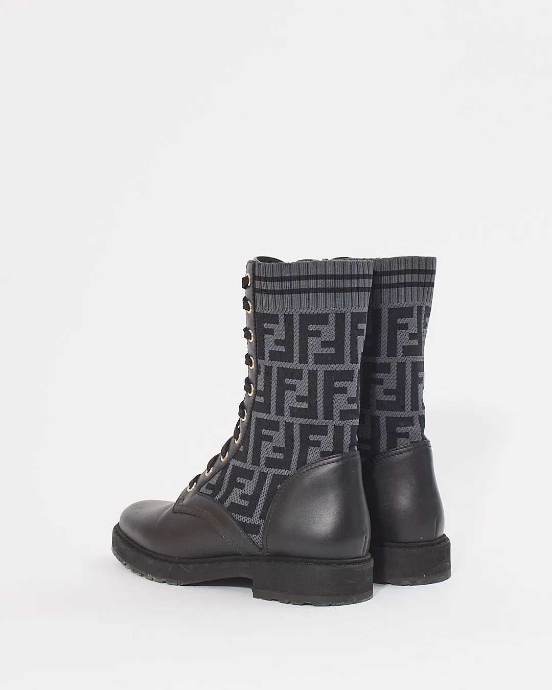 Fendi Black Zucca Print Combat Boots - 38