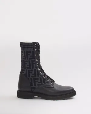 Fendi Black Zucca Print Combat Boots - 38