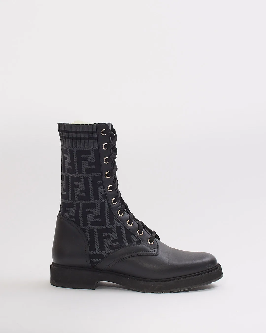 Fendi Black Zucca Print Combat Boots - 38