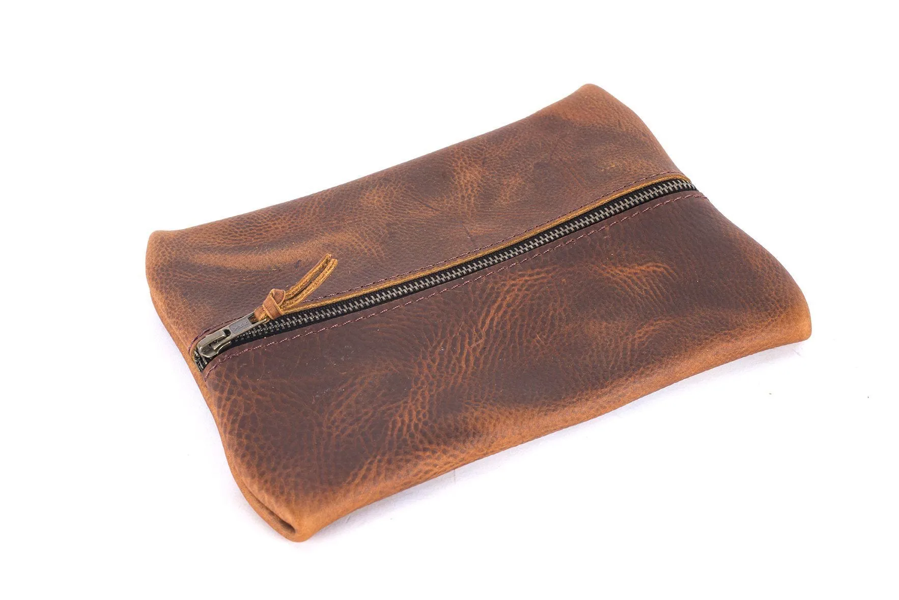 FLAT PACK ZIPPERED LEATHER POUCH