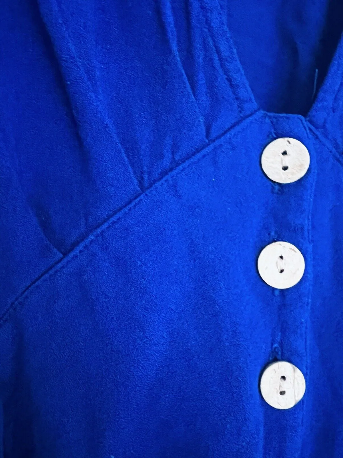 FOREVER 21 Contemporary Button Down Royal Blue Dress Sz L Long Rayon