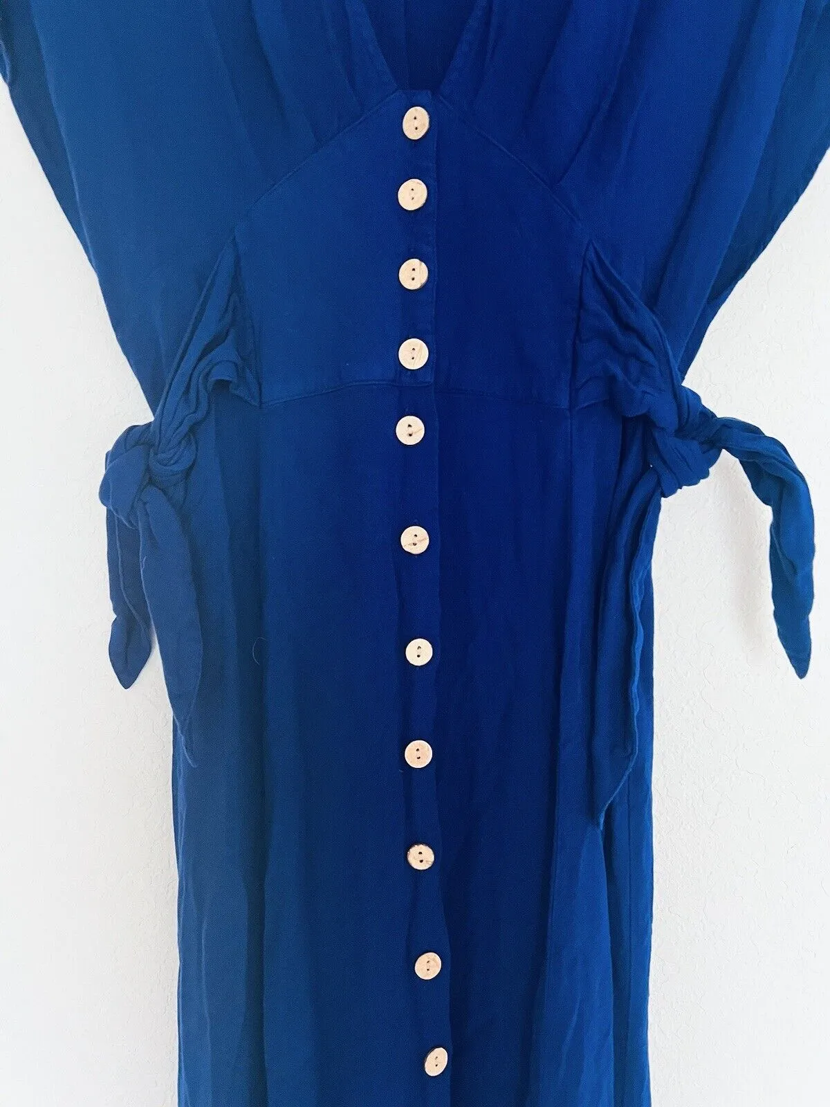 FOREVER 21 Contemporary Button Down Royal Blue Dress Sz L Long Rayon